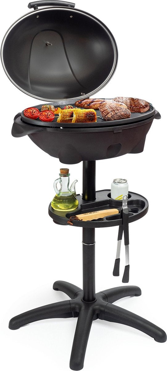 KitchenBrothers Elektrogrill - mit Grillplatte - Antihaftbeschichtung - Inkl. Ablage/Halterungen - Grillfläche 46,5x33,8cm - bis zu 300Â°C - 2400W - Schwarz