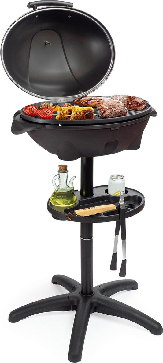 KitchenBrothers Elektrogrill - mit Grillplatte - Antihaftbeschichtung - Inkl. Ablage/Halterungen - Grillfläche 46,5x33,8cm - bis zu 300Â°C - 2400W - Schwarz