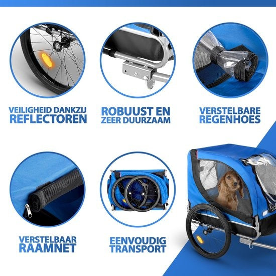 Bicycle Gear - Hundefahrradanhänger - max 40 KG - Zusammenklappbar - Regenschutz - Blau