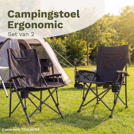 TRVLMORE Campingstühle - faltbar - 120KG Tragkraft - Inkl. Tragetasche - Klappstuhl - Angelstuhl - Campingstuhl - Klappstuhl - Grau