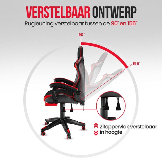 Avalo Gaming Chair - Game Chair - Ergonomischer Bürostuhl Verstellbar - Game Chair - Gaming Chair - Schwarz/Rot