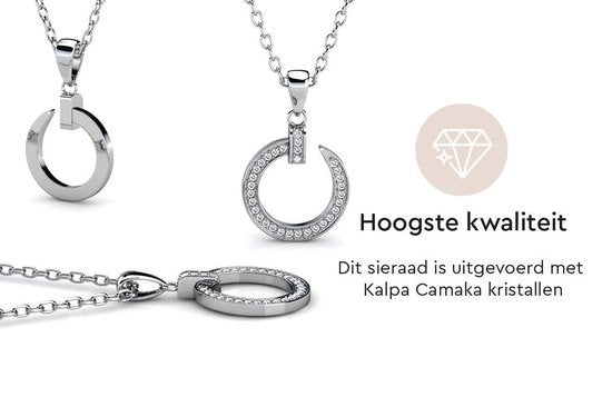 Yolora Damen-Halskette mit rundem Anhänger - Kalpa Camaka Kristalle - Silber - 18K Weißgold vergoldet - Damen-Halskette Silber - Schmuck - Halskette - Luxuriöse Geschenkbox - Geschenkbox - Geschenkbox - Schöne Geschenkverpackung
