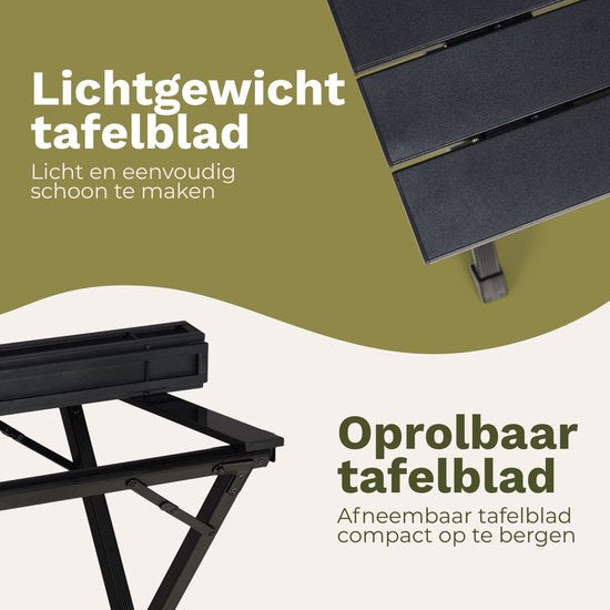 TRVLMORE Campingtisch - 80x58x71 cm - Leichtgewicht mit Aluminiumrahmen - Klapptisch verstellbar - Campingtisch - Klapptisch - Schwarz