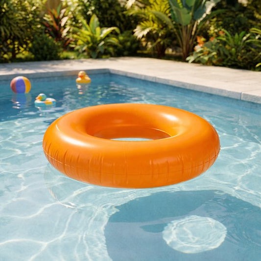 Eddy Toys Schwimmring Ø 90 cm – Aufblasbarer Schwimmring – Aufblasband – Max. 65 kg – Inklusive Reparaturflicken – Orange