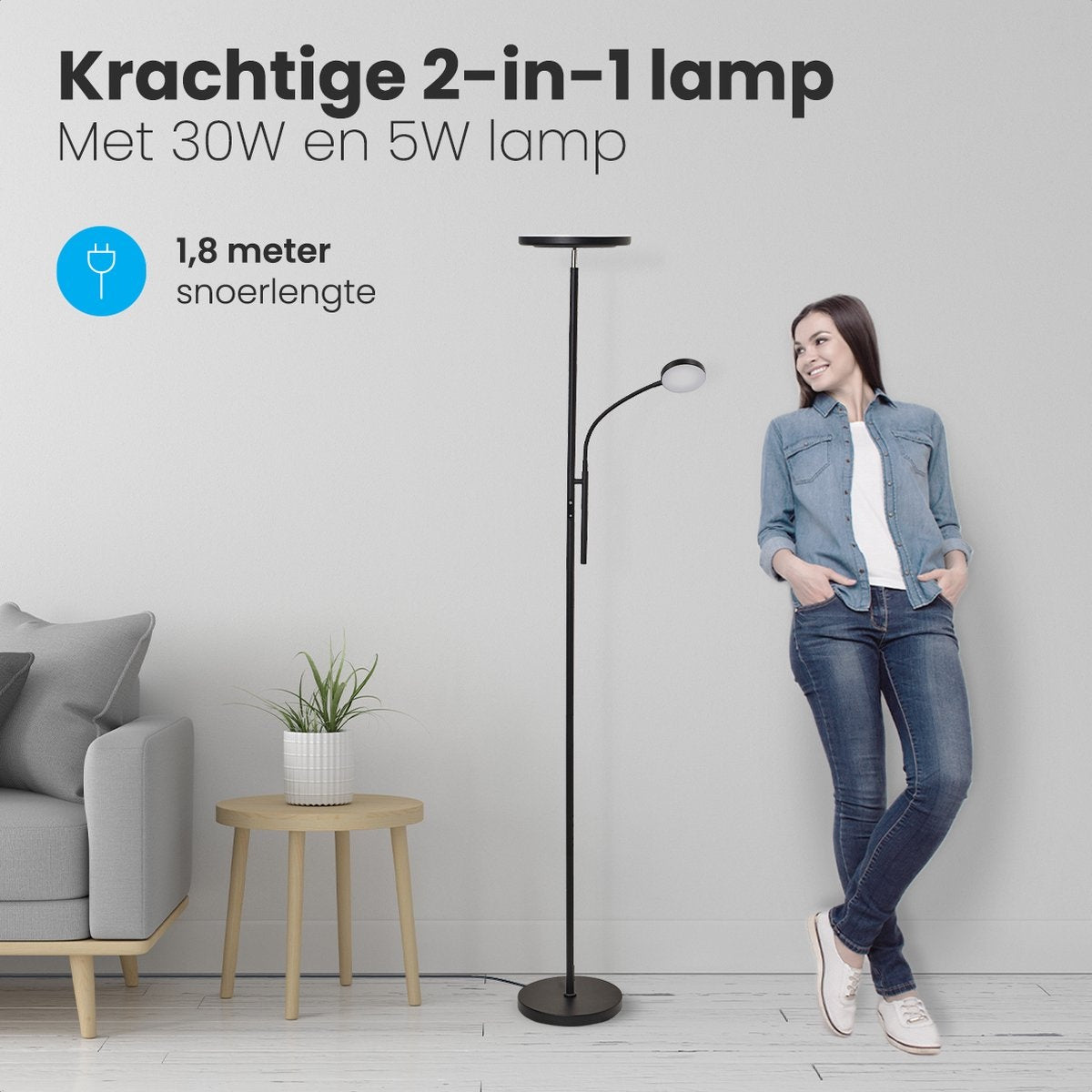 Auronic Stehleuchte - Stehleuchte Industrial - 181cm - LED - Dimmbar und neigbar - mit Fernbedienung - Geeignet für Wohnzimmer - Schwarz