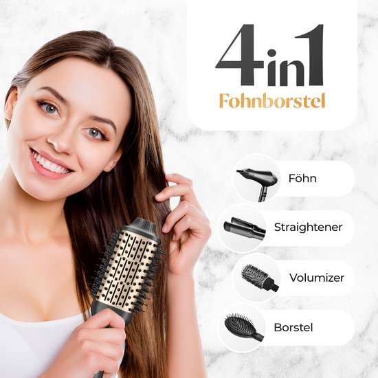 Blazely 4-in-1 Haartrocknerbürste rund - Keramik-Magic-Bürste - Lang/Kurz/Style/Locken - 1200W - Airstyler