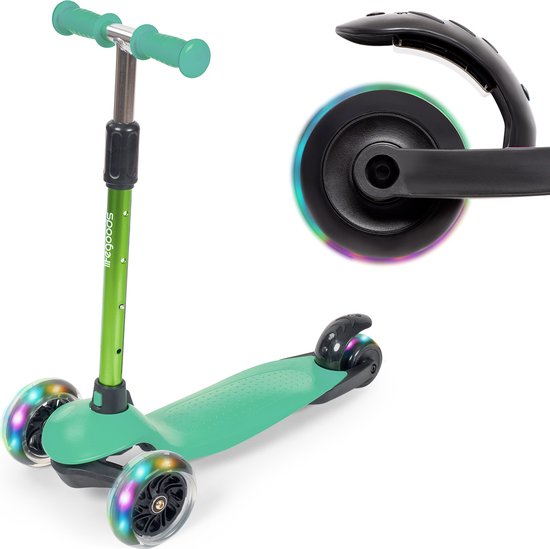 LifeGoods HappyStep - Kinderroller - Schritt 2-5 Jahre - 3 leuchtende LED-Räder - höhenverstellbar - Jungen/Mädchen - Mintgrün