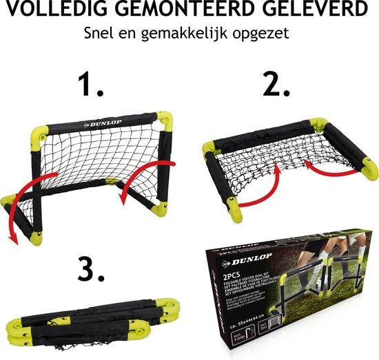Dunlop - Fußballtor Set - Zwei Stück - Fußbälle - Klappbar & Leicht - Schwarz