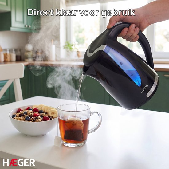 Haeger Blackness Wasserkocher – um 360° drehbar – 1,7 l – 2200 W – elektrisch – Cool-Touch – schwarz