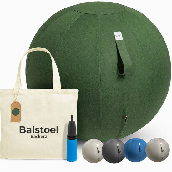 Backerz Sitting Ball 75 CM - Sitting Bälle mit Abdeckung Leinen - Ergonomische Büro und Home Office Stuhl - Luxus Yoga Ball - Olivgrün