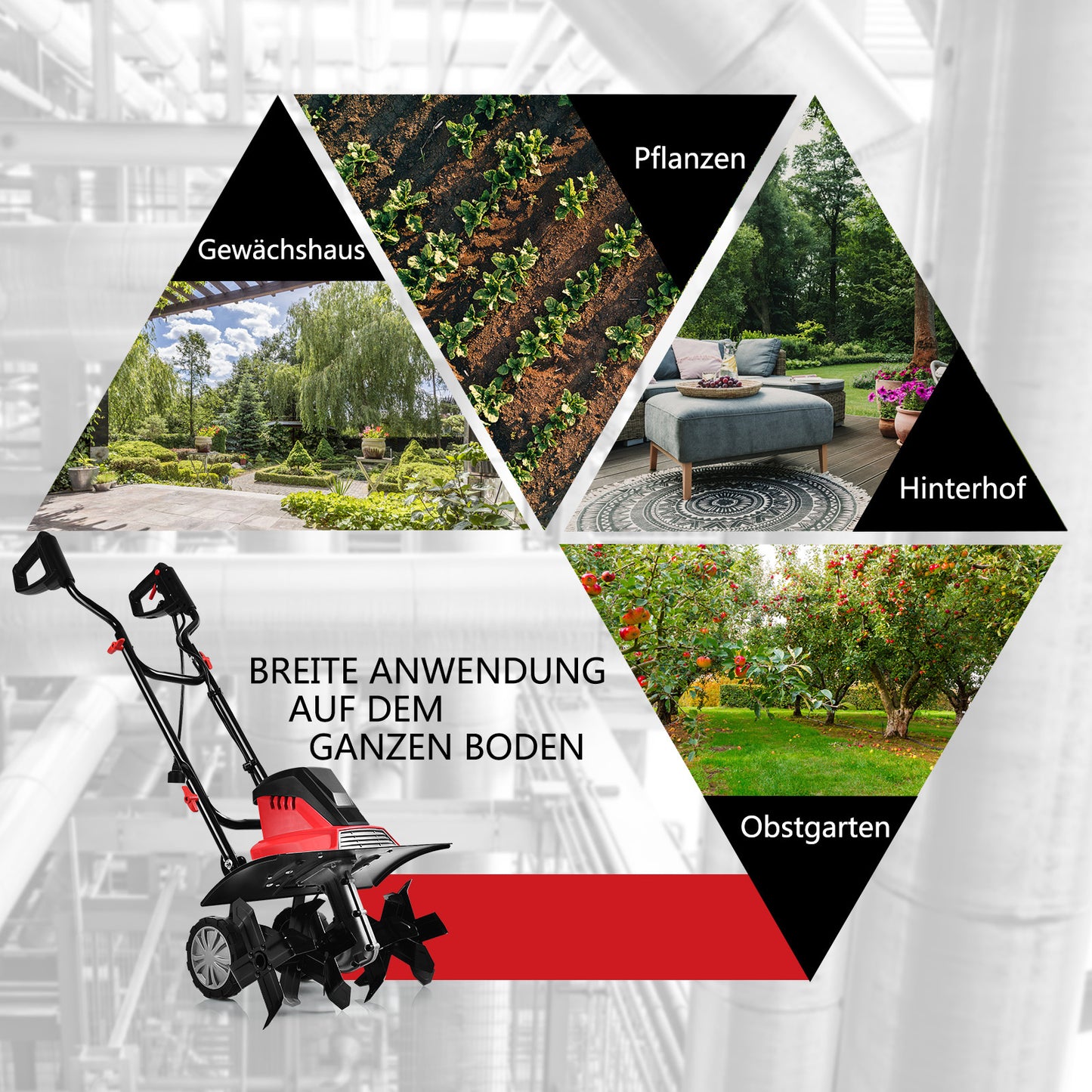 Coast Elektrische Bodenfräse und Grubber Mini-Grubber Elektrische Hohlboden Markierungsmaschine Garten Frees Maschine Rot und Schwarz