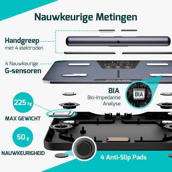 FITAGE Griffwaage Personenwaage Digital - Smart Scale - Mit 17-facher Körperanalyse - FITAGE App