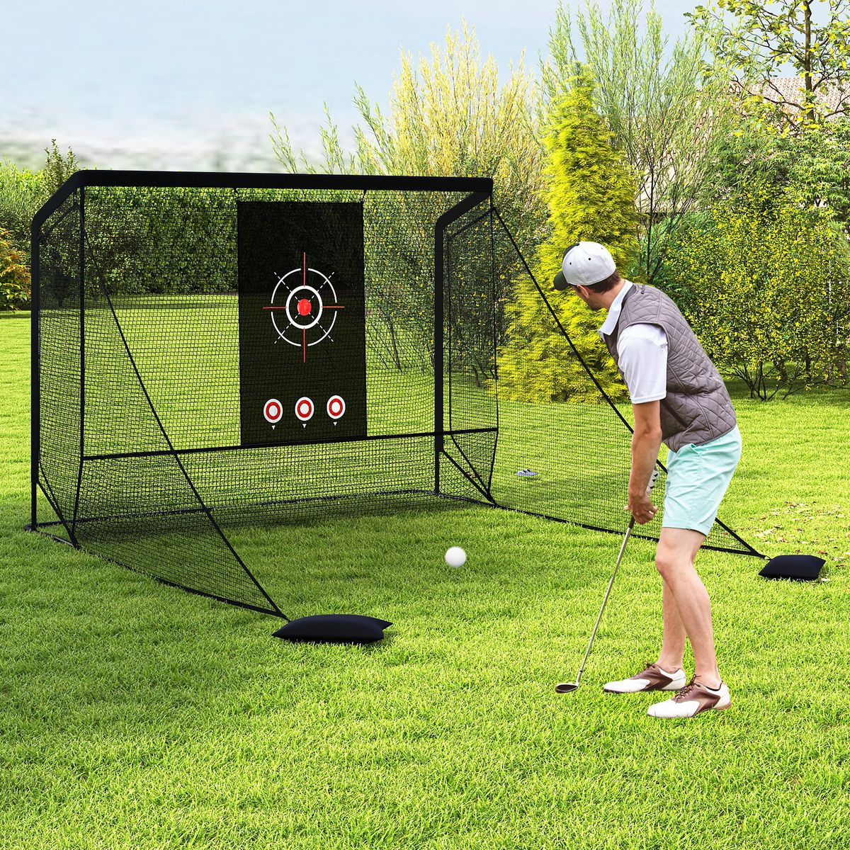 Coast Golf-Übungsnetz – mit Tor und zusammenklappbaren Seitenwänden – Größe L – schwarz