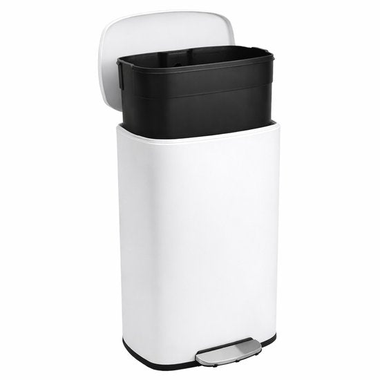 Bayt Mülleimer - Tret-Abfalleimer 50 Liter - Mülleimer 50 Liter - Abfalleimer 50 Liter - Mülltrennung - Abfalleimer - Edelstahl - Weiß