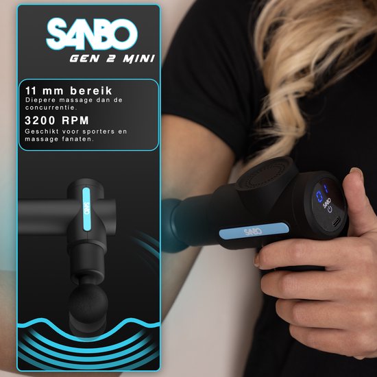Sanbo Massage Gun Mini Gen 2 - Mit 5 Aufsätzen und 6 Stufen - Sport- und Entspannungsmassagegerät - Massage Gun - Professional - Schwarz