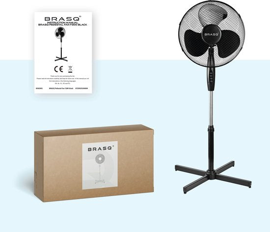 BRASQ Stativventilator - 40 cm - Schwarz - Höhenverstellbar - 3 Geschwindigkeiten - 40 Watt