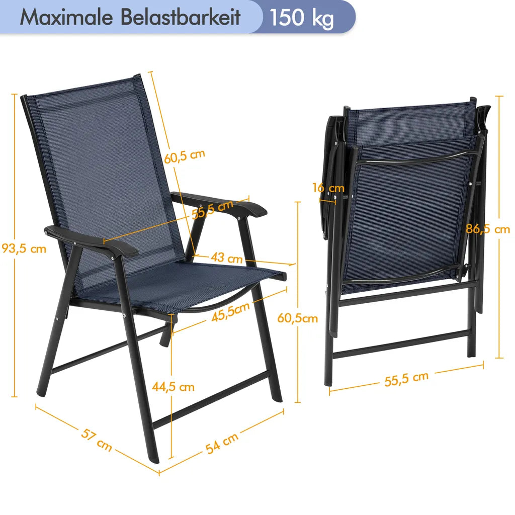 Yaheetech Gartenstühle, 2er-Set, zusammenklappbar, 54 x 57 x 93,5 cm – Blau – Klappstühle mit Armlehnen und hoher Rückenlehne
