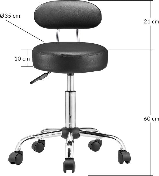Casaria Drehhocker mit Rückenlehne - Sitzhöhe verstellbar 46 - 60 cm