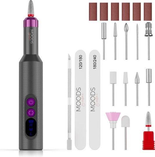Moods Gellac Professional Electric Nail Grinder - 20000RPM - Cordless and Rechargeable - Grau - Nagelfeile - Maniküre & Pediküre Set - Nagelfeile Electric