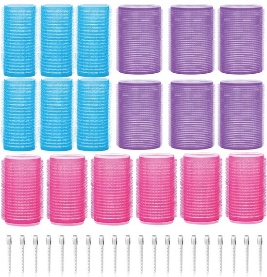 Lockenwickler-Set 18 Rollen - Inkl. 20 Haarspangen - Groß - Ohne Hitze - 3 Größen - blau/rosa