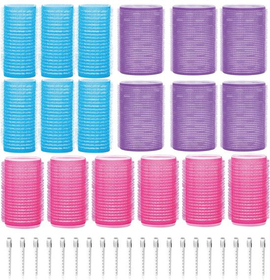 Lockenwickler-Set 18 Rollen - Inkl. 20 Haarspangen - Groß - Ohne Hitze - 3 Größen - blau/rosa