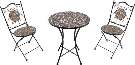 AXI Amélie Bistro-Set „Mozaïek Bloemen“ in Rosa – Metallgestell mit Keramikfliesen – Balkonset mit 2 Stühlen und einem Tisch