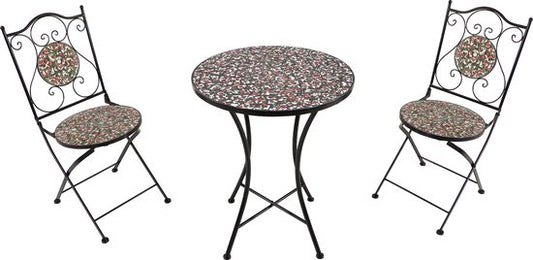 AXI Amélie Bistro-Set „Mozaïek Bloemen“ in Rosa – Metallgestell mit Keramikfliesen – Balkonset mit 2 Stühlen und einem Tisch
