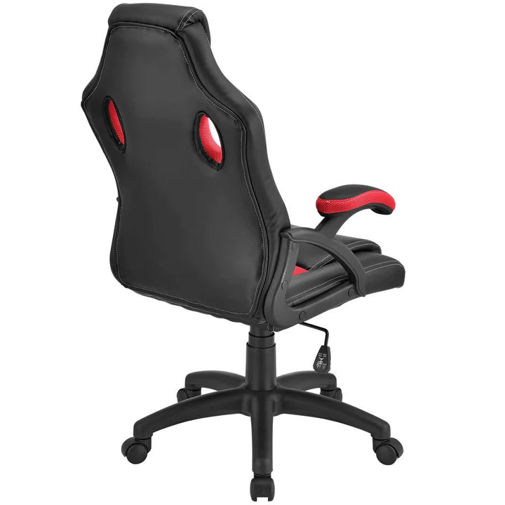 Juskys - Racing Office Chair Montreal - 111 x 47 x 52 cm - Ausgestattet mit neigbarer Rückenlehne und Mesh-Einsatz und Gasfeder - Für Gaming und Büro - Rot und Schwarz Kunstleder und Metall