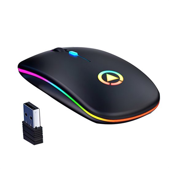 TechvavoÂ® Kabellose Maus Laptop - Computermaus - Wiederaufladbare Maus - LED-Beleuchtung - Geräuschlose kabellose Maus - Geeignet für Spiele - Schwarz