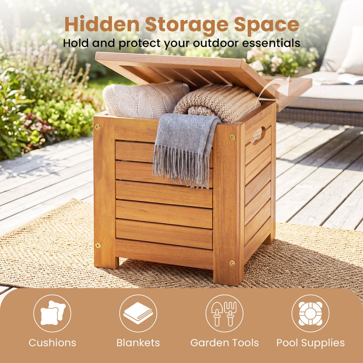 Coast Gartenbank mit Stauraum – 3 Staufächer – 115 x 45 cm – naturfarben