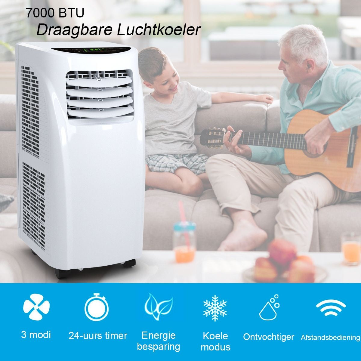 Coast - Tragbares Klimagerät - 7000 BTU, 20 ㎡, Fernbedienung - 32 x 36 x 62,5 cm - Kunststoff - Weiß