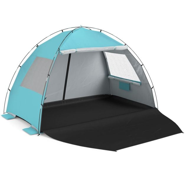 Coast Strandzelt 260 × 150 × 160 cm – Strandzelt mit Markise, UPF 50+ UV-Schutz, Netzfenstern und Tragetasche – Blau