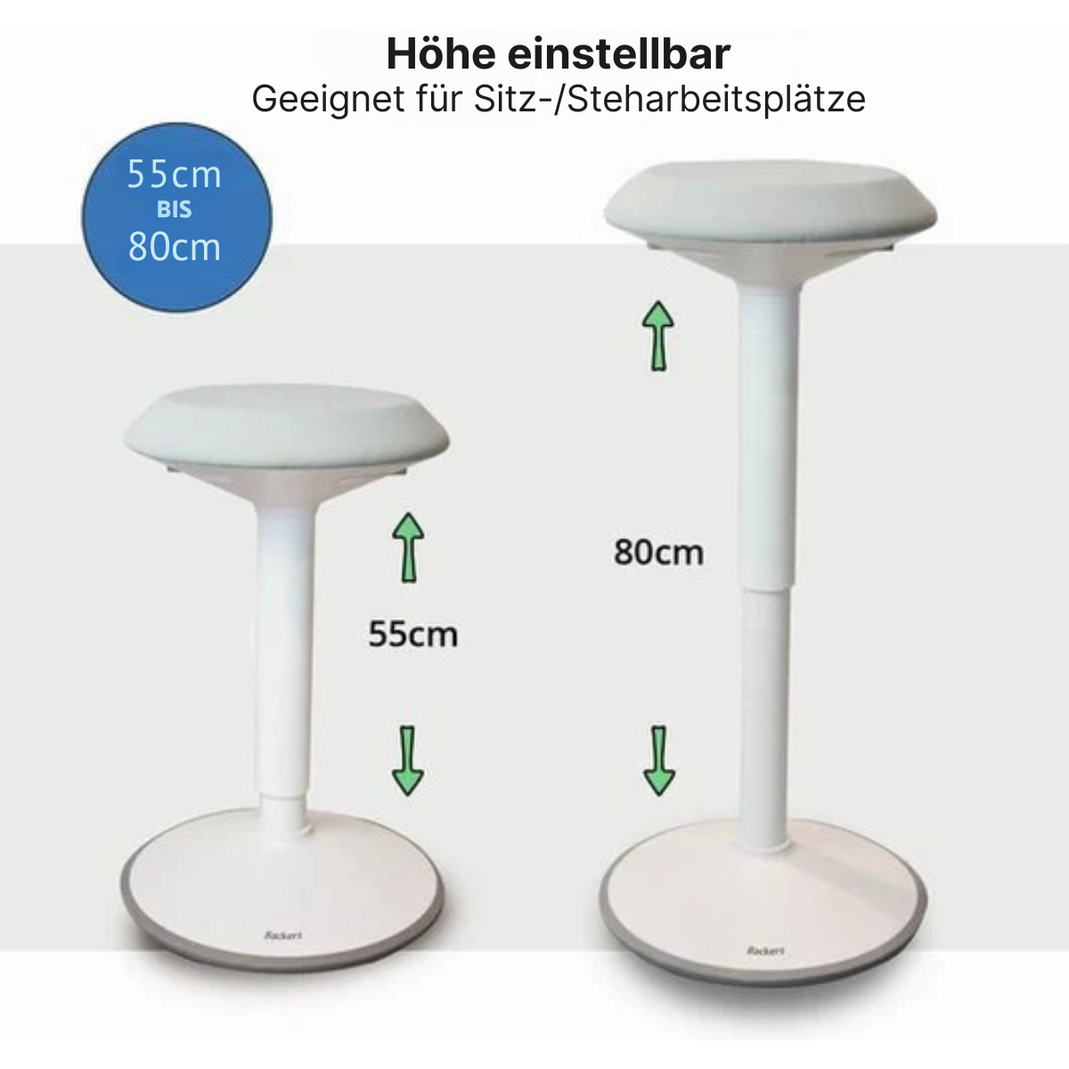 Bckz - Balance Hocker - Wackelhocker - Ergonomischer Bürostuhl - Sattelhocker - Höhe 55-80cm - Weiß