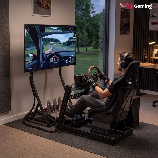 VDD Gaming – Monitorständer – Monitorständer für Sim-Racing – Universal – 32" bis 55" – Freistehend – Verstellbar – Arretierbar – 72 x 48 x 123 cm – 50 kg – Schwarz