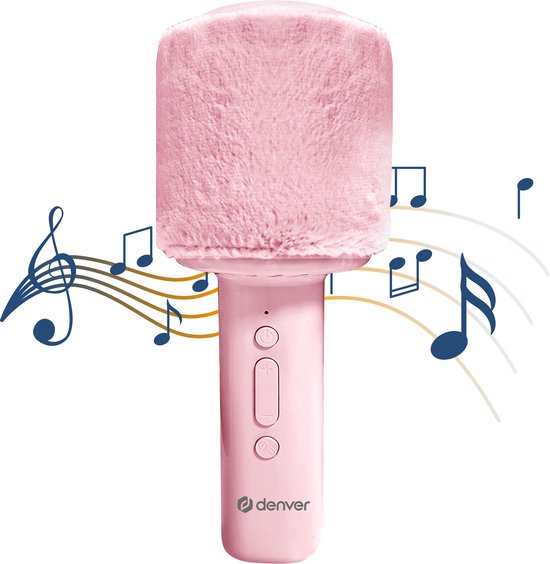 Denver Karaoke-Mikrofon Bluetooth - Drahtlos - Lautsprecher mit flauschiger Oberfläche - Karaoke-Set - AUX - MicroSD - KMS30RO