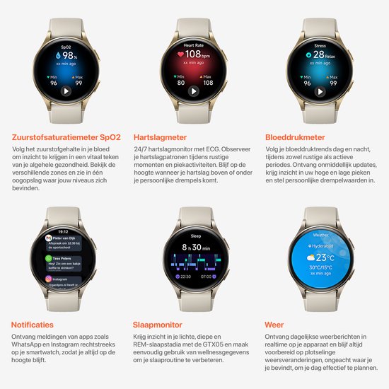 Otiume Zenith GTX05 – Smartwatch – 45 mm AMOLED-Display – GPS – Telefonieren über Bluetooth – Gold