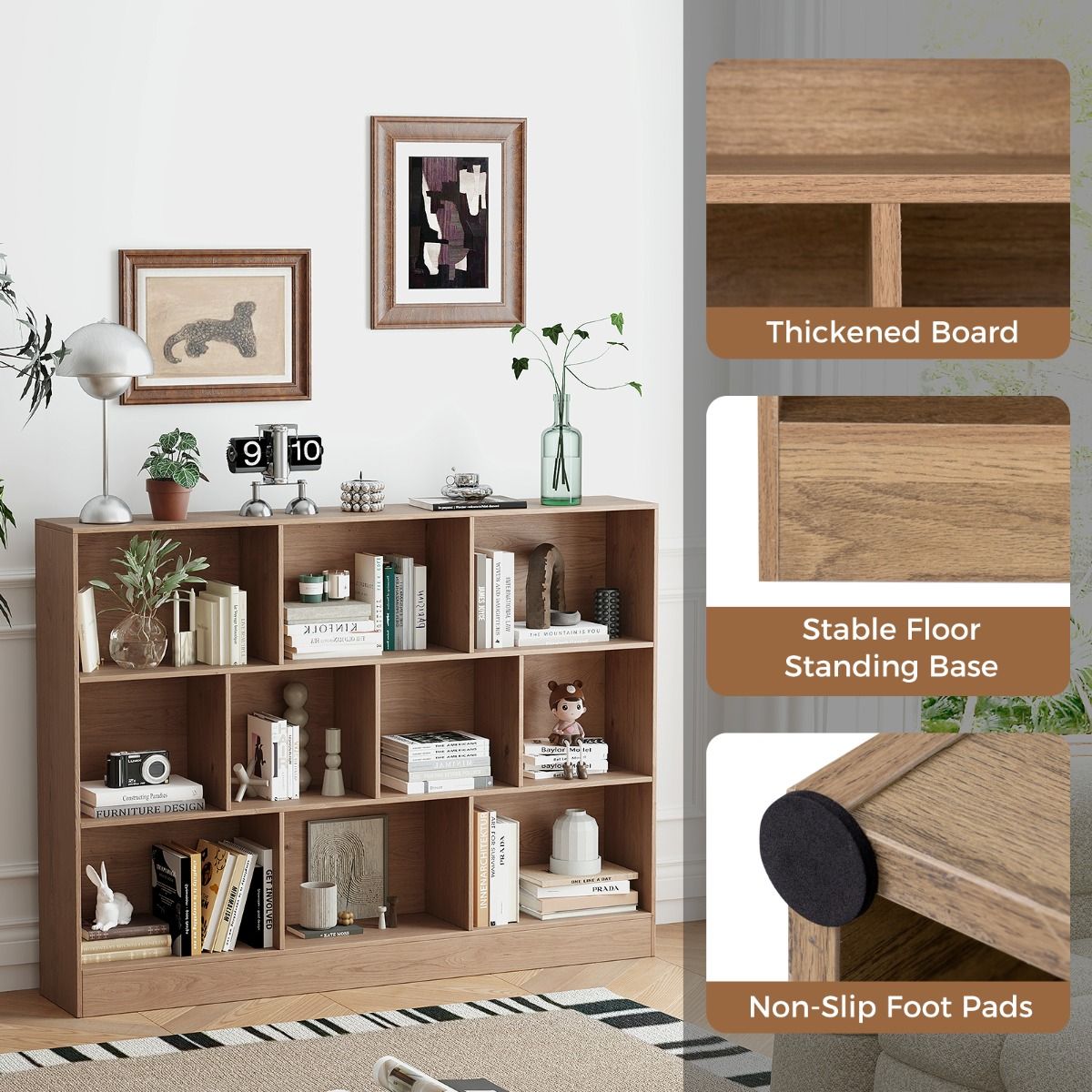 Coast Bücherregal – 10 offene Fächer – 3 Ebenen – 140 cm – Naturholz