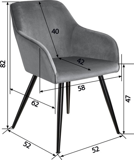 tectake - Stuhl - Esszimmerstuhl - Marilyn Samtoptik schwarz/grau - 403659