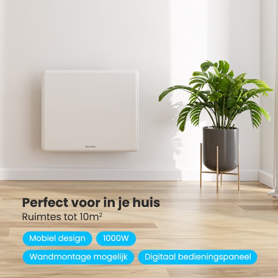 Auronic Konvektorheizung - 1000W - Elektroheizung - 3 Stufen - Metallheizkörper - Freistehend - Räder - Weiß