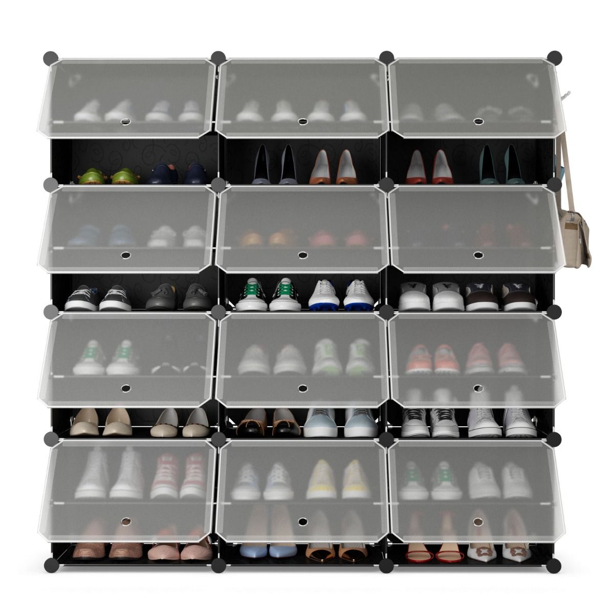 Coast Schuhschrank mit 8 Fächern – verstellbares Schuhregal – für 48 Paar Schuhe – schwarz und durchscheinend
