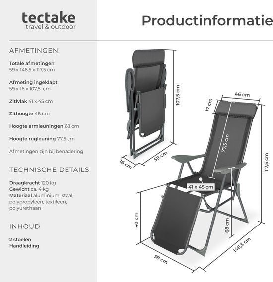 Tectake - 2er-Set Klappstühle - für Garten, Terrasse oder Balkon - Aluminium - Anthrazit