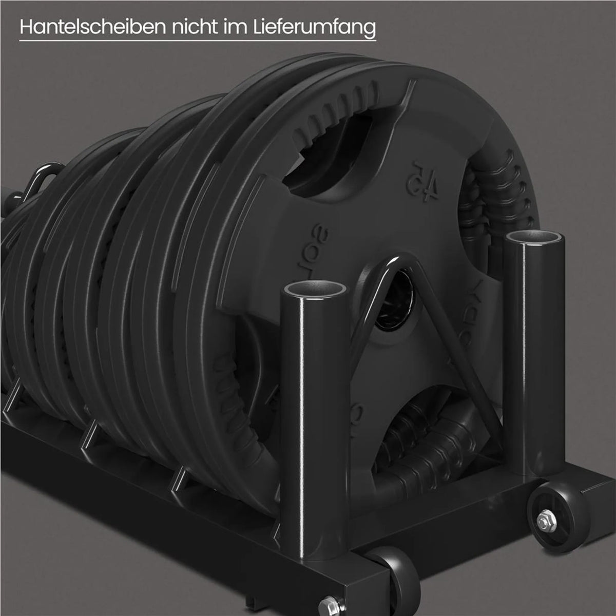 Yaheetech Halter Rack für Hanteln und Stangen - Ausgestattet mit 4 Ablagefächern und 2 Halterungen und Transportrollen - Für Olympische Hanteln und Gewichte - Schwarzes Metall - 94 x 33 x 30 cm