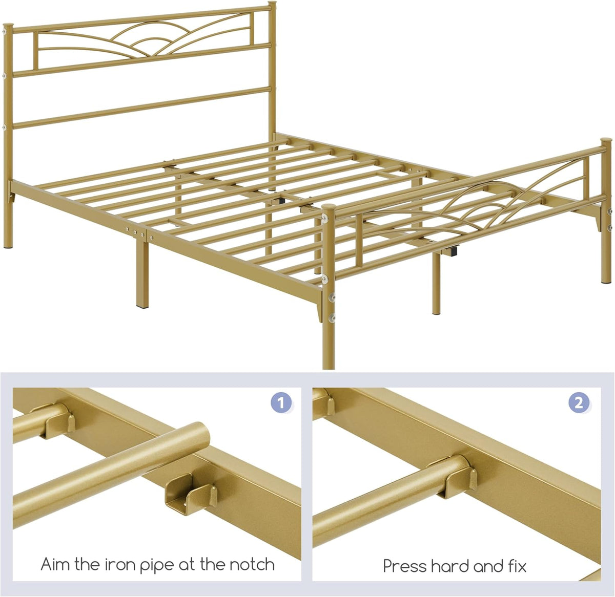 Yaheetech Metall-Bettgestell 140 x 200 cm – Antikgold – Modernes Jugendbett mit Lattenrost und großzügigem Stauraum