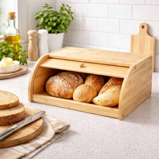 Ceruzo Brotkasten aus Bambus – Brotkasten mit Rollverschluss – 38 cm