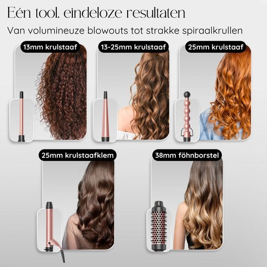 Sansbeauté® 5 in 1 Thermobürste - Wärmebürste - Thermobürste 38mm mit Aufsätzen - Lockenbürste - Föhnbürste kurzes Haar - Lockenstab - Haarbürste - Thermobürste - Multistyler - Hairstyler - Volumen und Locken