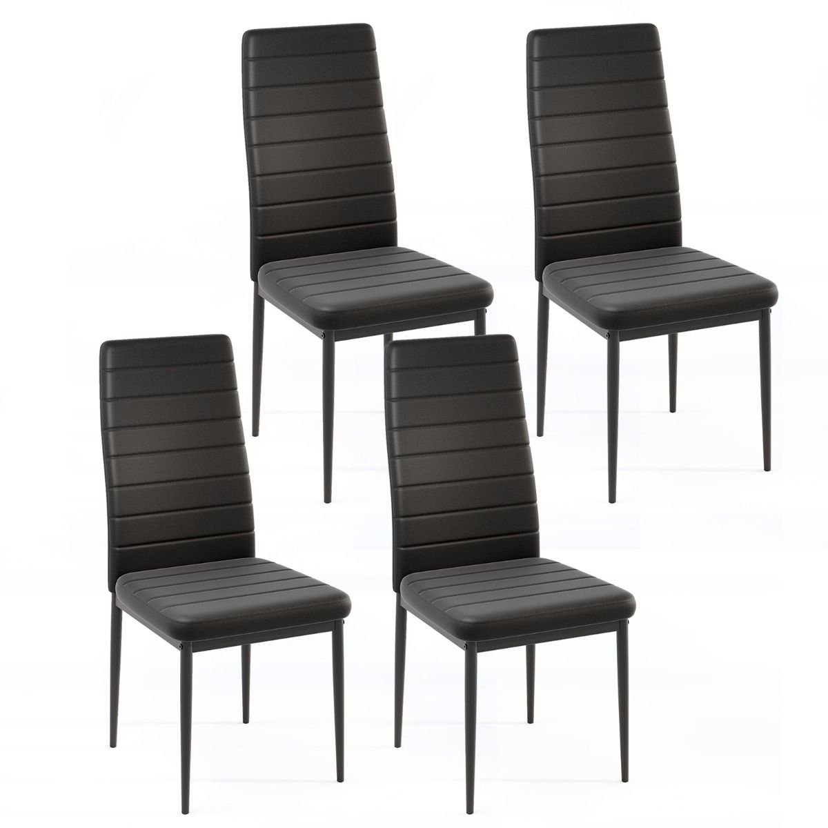 Coast Esszimmerstühle, 4er-Set – Kunstleder – Metallbeine – Schwarz