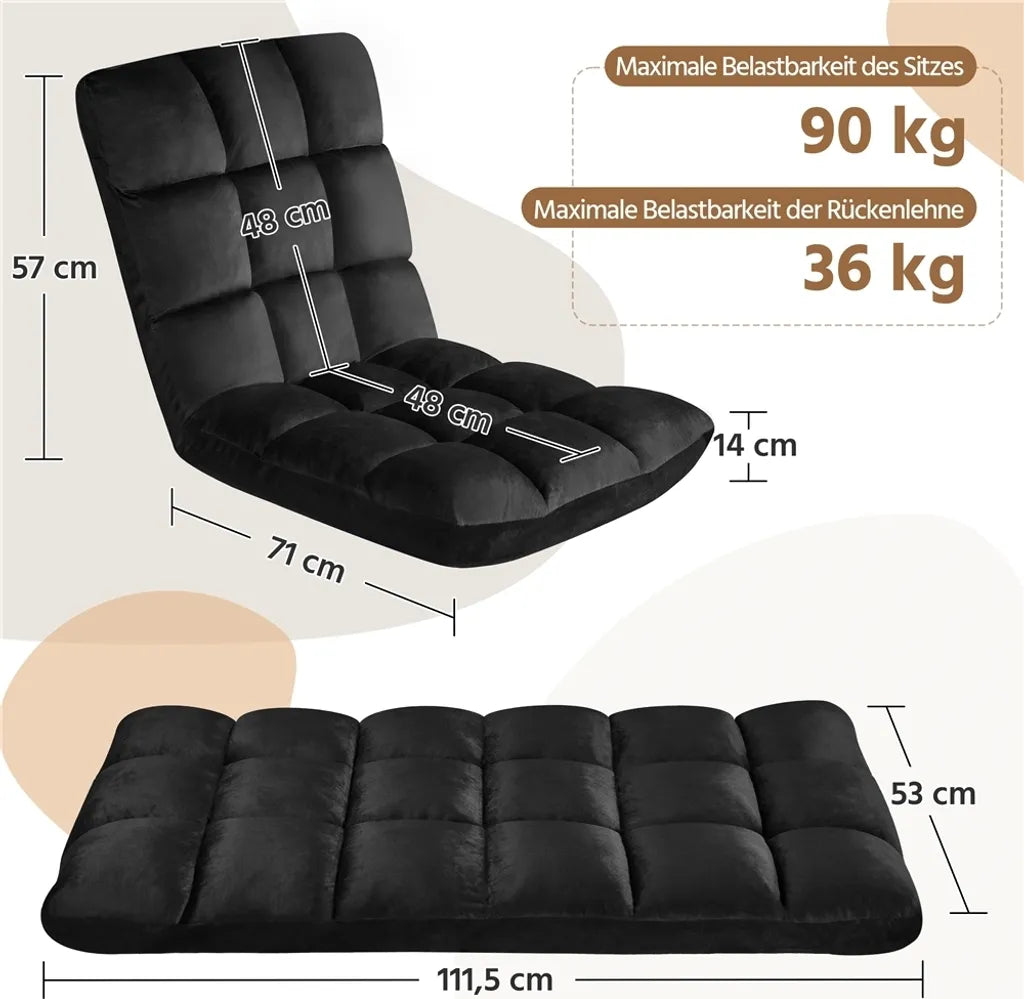 Yaheetech Floor Chair 111,5 x 53 x 57 cm Schwarz 14-Position Verstellbare Rückenlehne Gaming Relax Chair