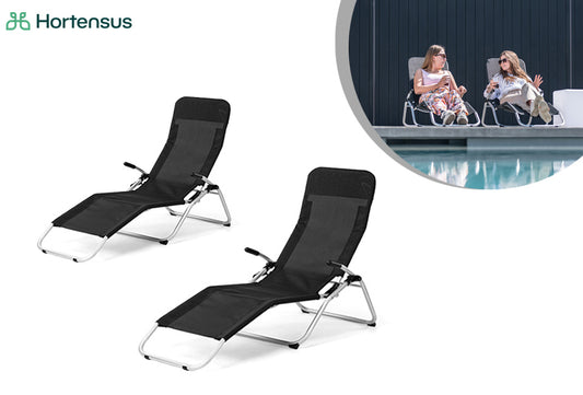 Hortensus - Liegestühle - 2er Set - Max. 110kg - 140 x 61 x 85,5cm - Schwarz