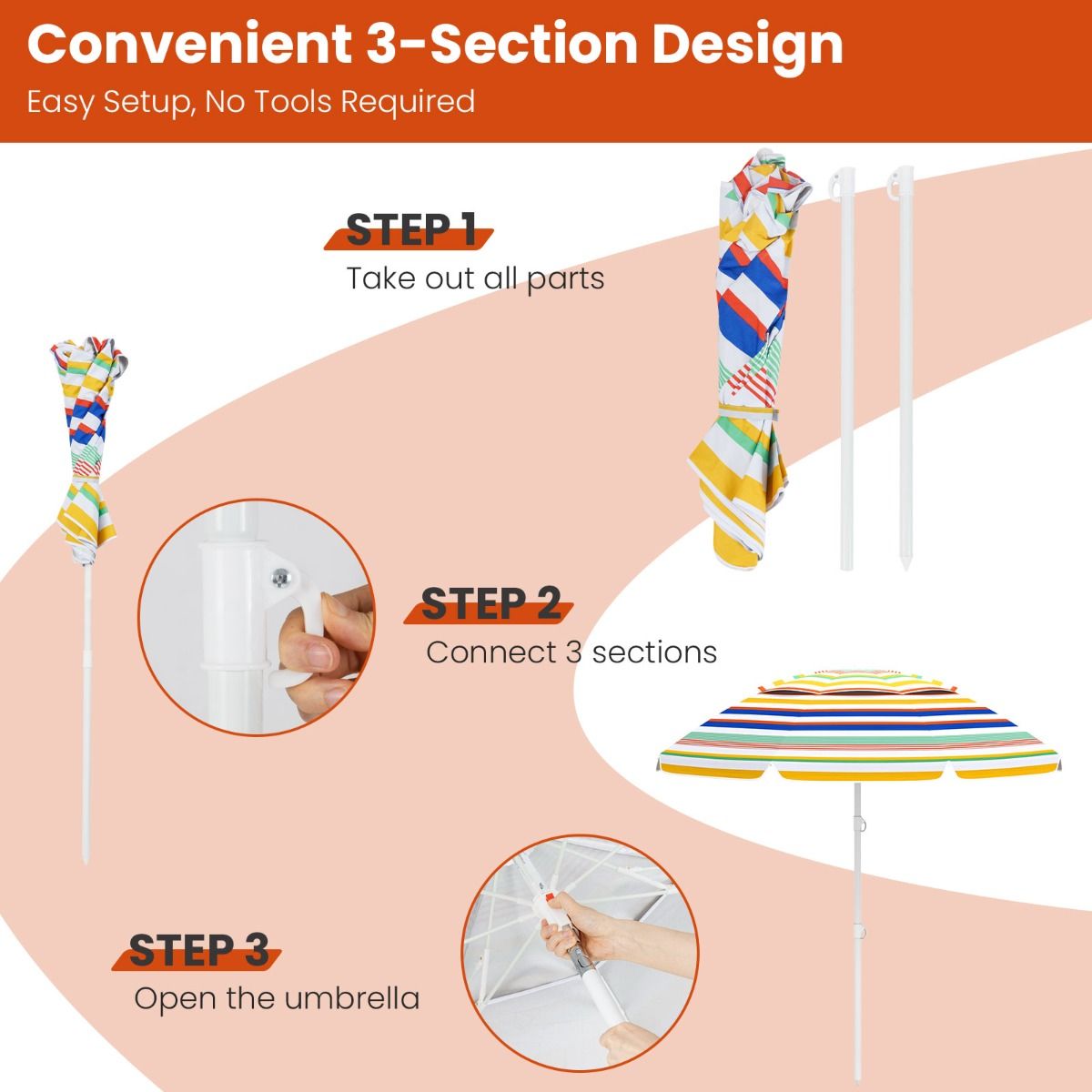 Coast 200 cm tragbarer Sonnenschirm für den Strand Multicolour mit Kippmechanismus und Sandanker für den Außenbereich