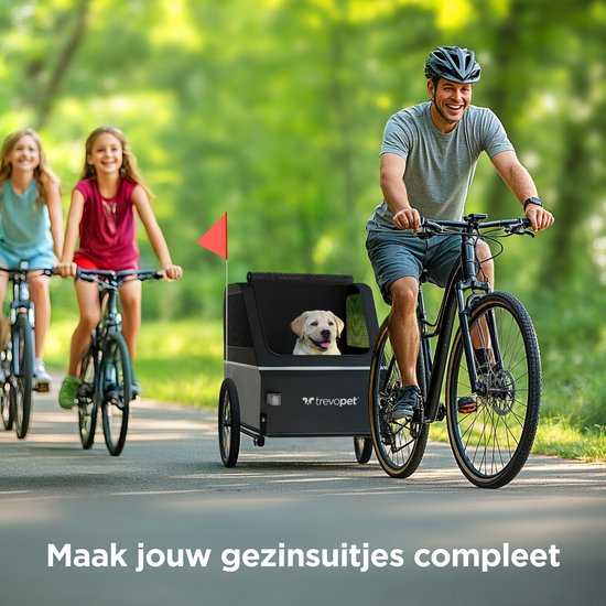 TrevoPet® Dog Bike Trailer XL - Klappbarer Fahrradanhänger Hund - Hundeanhänger mit Rampe, Federungssystem & Wetterschutz - Geeignet für E-Bikes - 45 kg - Grau